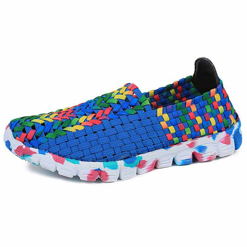 Blue multi color weave pattern slip on shoe sneaker 01